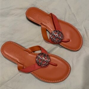 Brighton Ferrara Women's Sandals in Vibrant melon/ orange with Silver Accents